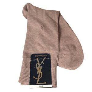 Yves Saint Laurent Mens Dress Socks Taupe Brown Cotton Blend Monogram Size 39/42